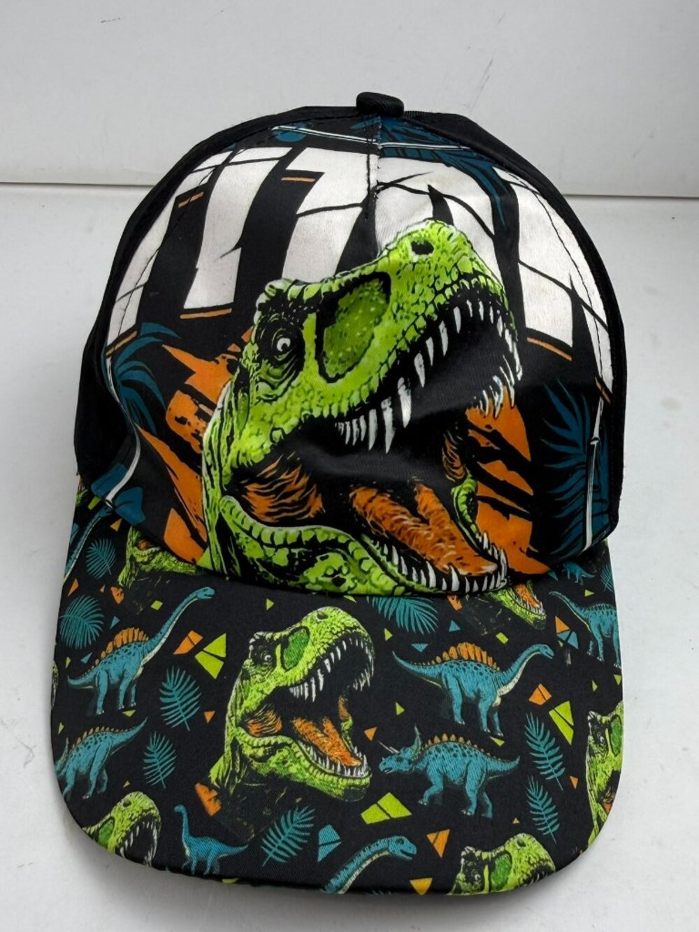 Boys Dinosaur T-Rex Baseball Cap Hat Black Adjustable Hook Loop Youth Kids